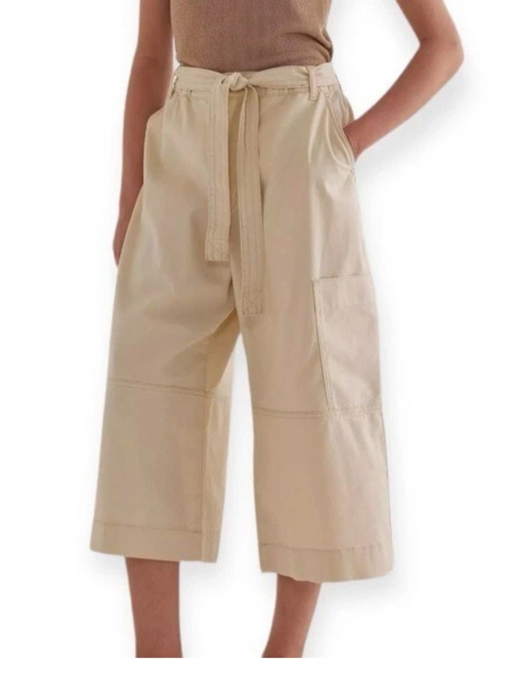 ANTHROPOLOGIE Maeve Gardener Culottes High Waist Wide Leg Pants Khaki Size Large